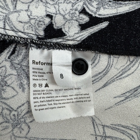 Reformation Sunday Dress Black White Botanical Print Size 8 - Picture 8 of 9